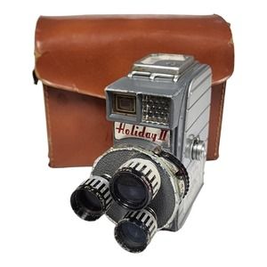 Vtg 50s Movie Film Camera Mansfield Holiday II 8mm W/ Brown Leather Case
